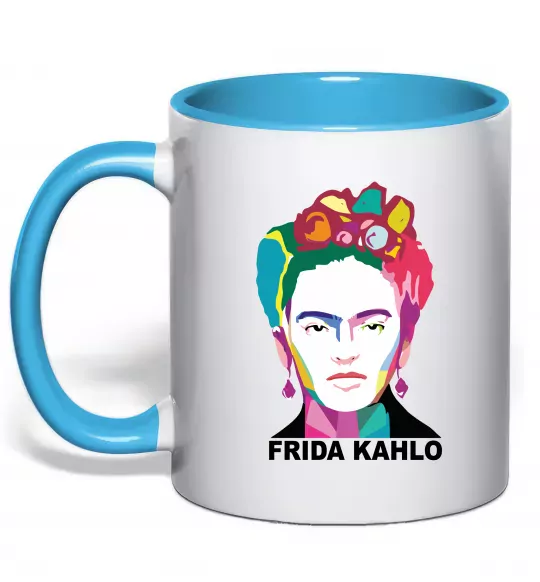 Чашка з кольоровою ручкою Frida Kahlo кольорова Блакитний фото