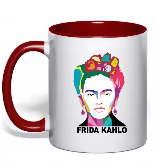 Чашка з кольоровою ручкою Frida Kahlo кольорова Червоний фото