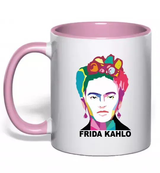 Чашка з кольоровою ручкою Frida Kahlo кольорова Ніжно рожевий фото