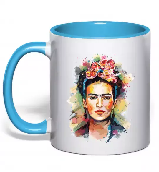 Чашка с цветной ручкой Фріда Кало портрет Голубой фото