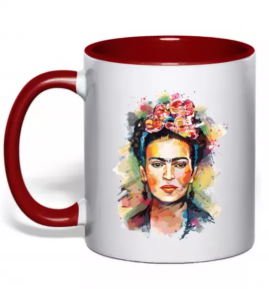 Чашка с цветной ручкой Фріда Кало портрет Красный фото