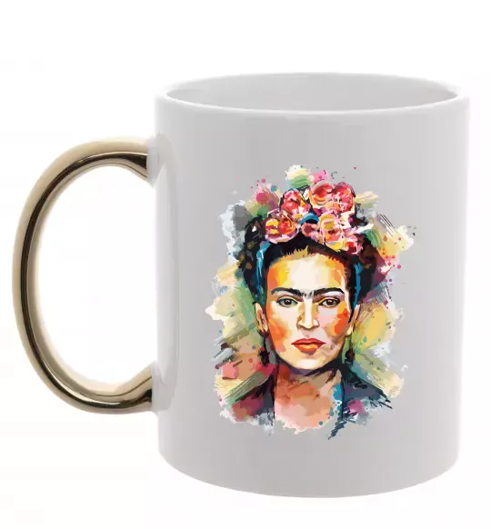 Чашка с цветной ручкой Фріда Кало портрет Золото фото