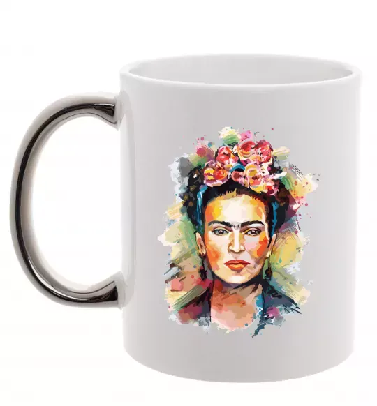 Чашка с цветной ручкой Фріда Кало портрет Серебро фото
