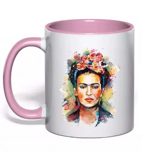 Чашка с цветной ручкой Фріда Кало портрет Нежно розовый фото