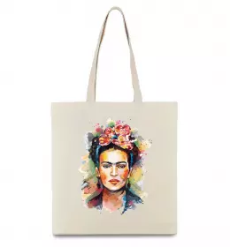 Еко-сумка Фріда Кало портрет Бежевий фото