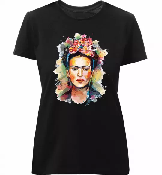 Жіноча преміум футболка Фріда Кало портрет Чорний фото