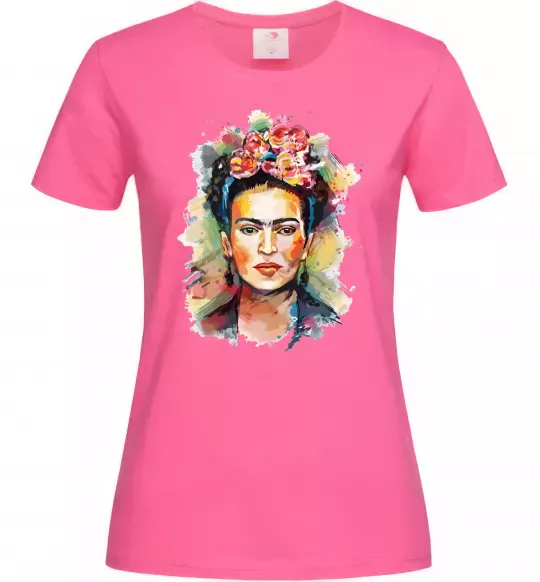 Жіноча футболка Фріда Кало портрет Яскраво-рожевий фото