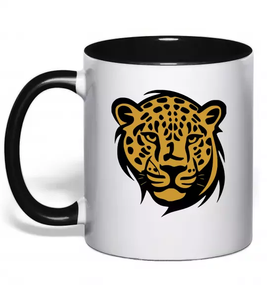 Чашка с цветной ручкой Леопард Черный фото