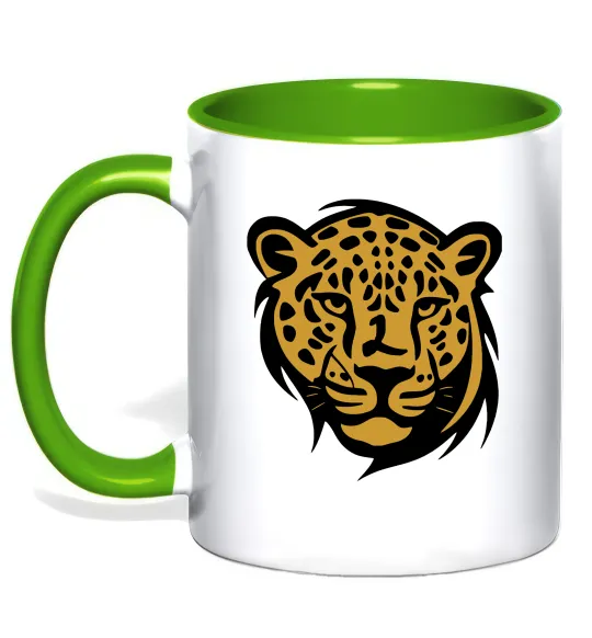 Чашка з кольоровою ручкою Леопард Лаймовий фото