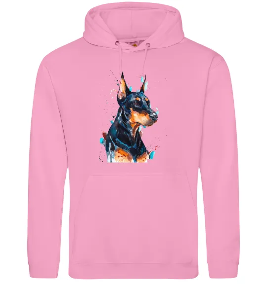 Жіноча толстовка (худі) Доберман акварель Рожевий фото