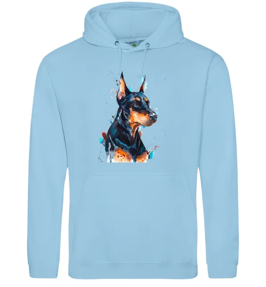 Жіноча толстовка (худі) Доберман акварель Блакитний фото