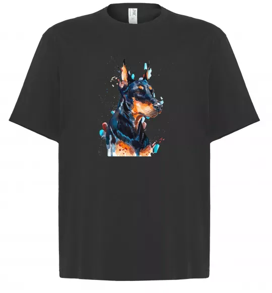Футболка Оверсайз Доберман акварель Черный фото