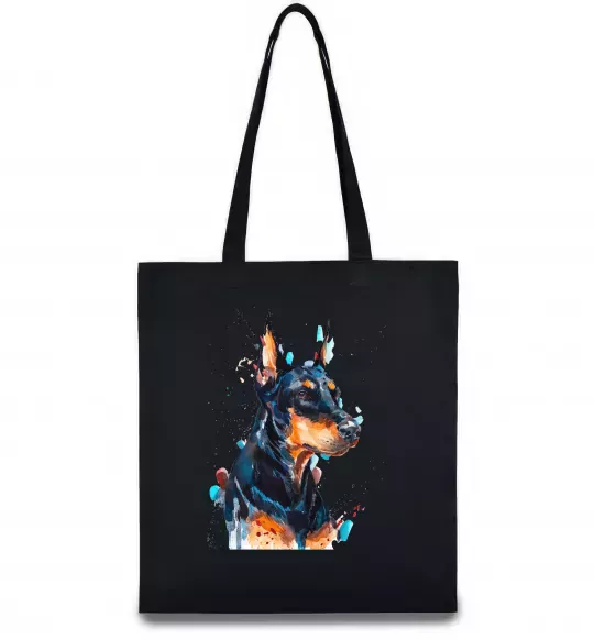 Эко-сумка Доберман акварель Черный фото