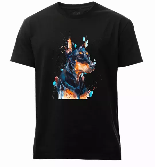 Мужская премиум футболка Доберман акварель Черный фото