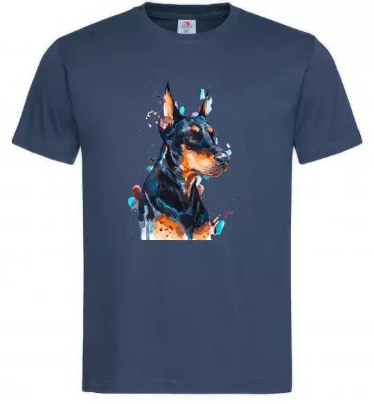 Мужская футболка Доберман акварель Темно-синий фото