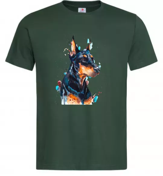 Мужская футболка Доберман акварель Темно-зеленый фото