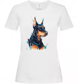 Жіноча футболка Доберман акварель Білий фото