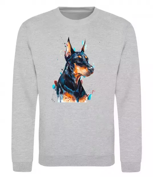 Свитшот Доберман акварель Серый меланж фото