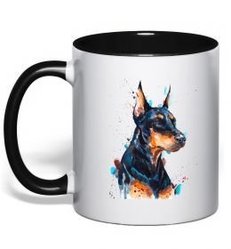 Чашка с цветной ручкой Доберман акварель Чашка с цветной ручкой Доберман акварель