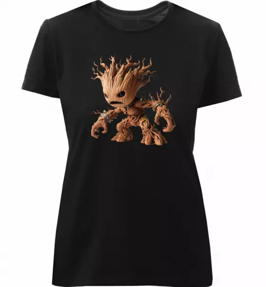 Жіноча преміум футболка Злий Грут Чорний фото