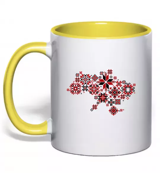 Чашка з кольоровою ручкою Україна карта Сонячно жовтий фото