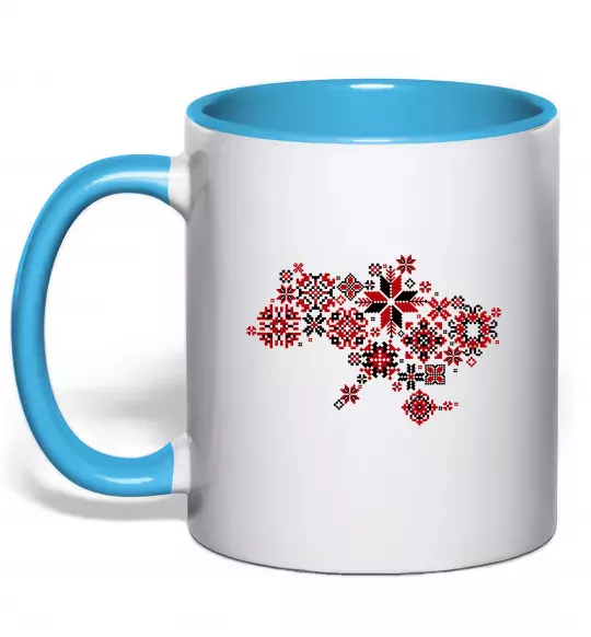 Чашка з кольоровою ручкою Україна карта Блакитний фото