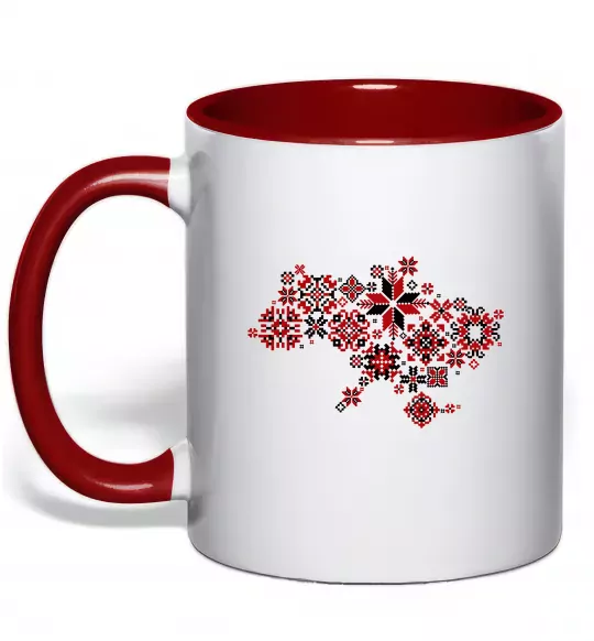 Чашка з кольоровою ручкою Україна карта Червоний фото