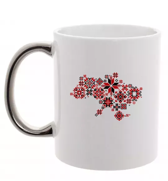 Чашка з кольоровою ручкою Україна карта Срібло фото