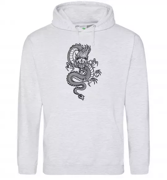 Мужская толстовка (худи) Китайський дракон Серый меланж фото
