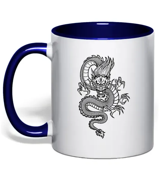Чашка с цветной ручкой Китайський дракон Глубокий темно-синий фото