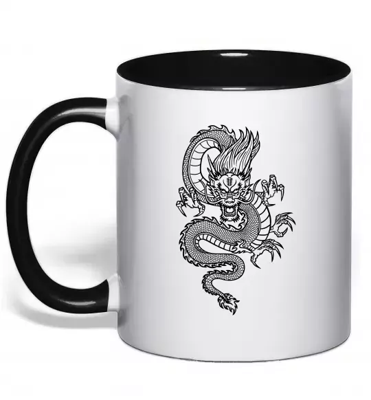 Чашка с цветной ручкой Китайський дракон Черный фото