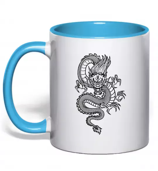 Чашка с цветной ручкой Китайський дракон Голубой фото