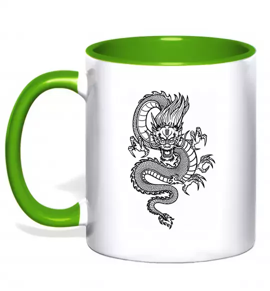 Чашка с цветной ручкой Китайський дракон Зеленый фото