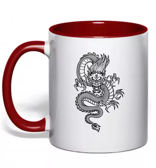 Чашка с цветной ручкой Китайський дракон Красный фото