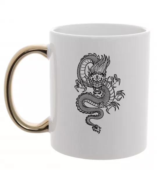 Чашка с цветной ручкой Китайський дракон Золото фото