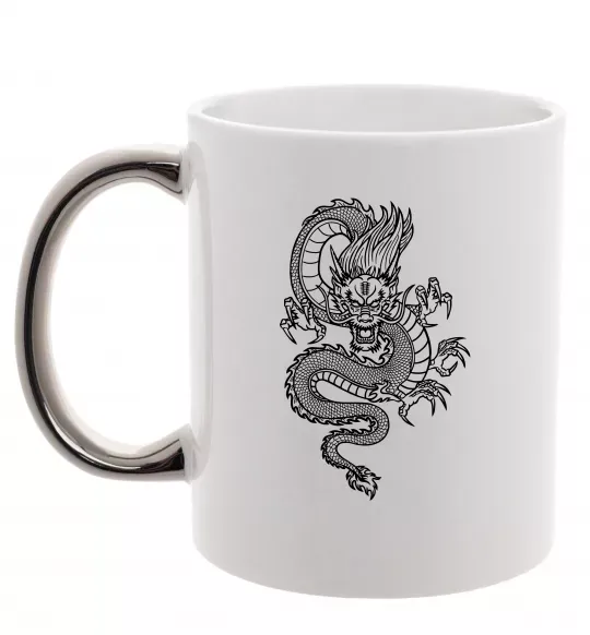 Чашка с цветной ручкой Китайський дракон Серебро фото
