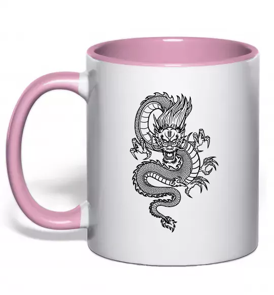 Чашка с цветной ручкой Китайський дракон Нежно розовый фото