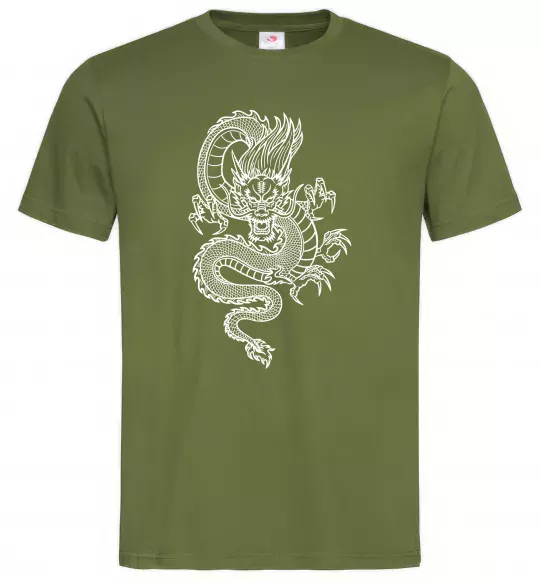 Мужская футболка Китайський дракон Оливковый фото