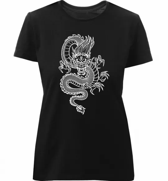 Женская премиум футболка Китайський дракон Черный фото