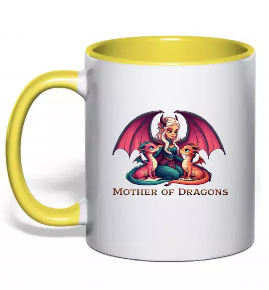 Чашка з кольоровою ручкою Мати драконів Сонячно жовтий фото