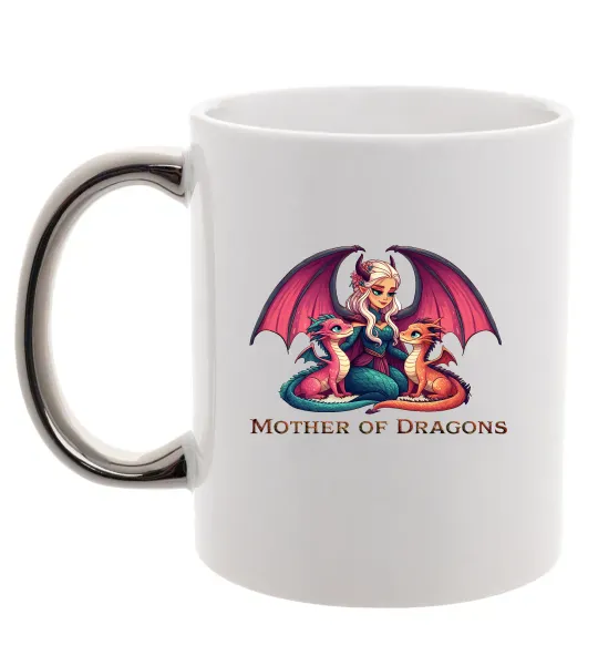 Чашка з кольоровою ручкою Мати драконів Срібло фото