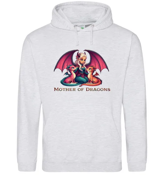 Мужская толстовка (худи) Мати драконів Серый меланж фото