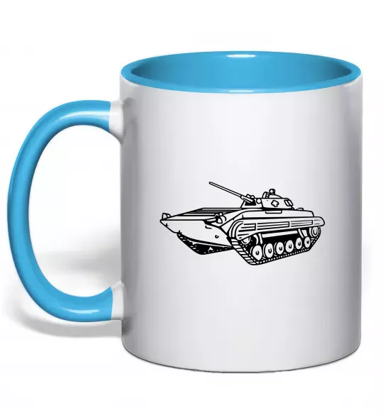 Чашка з кольоровою ручкою Танк Блакитний фото