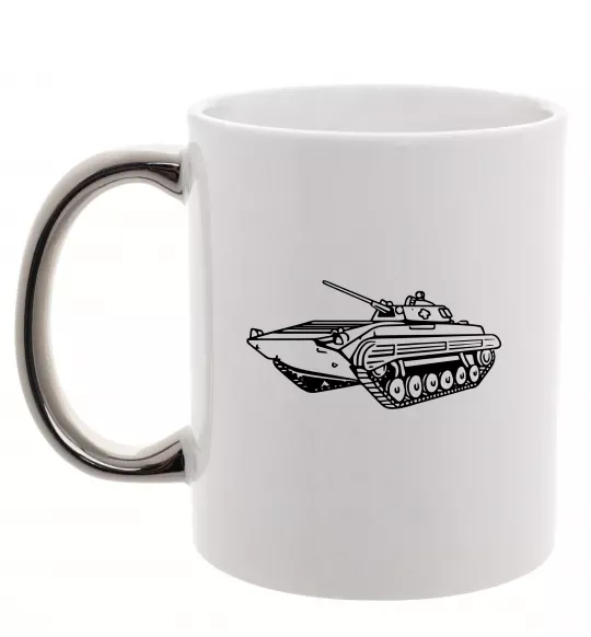 Чашка з кольоровою ручкою Танк Срібло фото