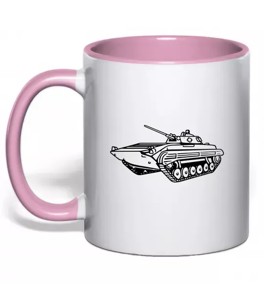 Чашка з кольоровою ручкою Танк Ніжно рожевий фото