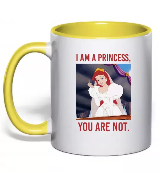 Чашка с цветной ручкой I am a princess, you are not Солнечно желтый фото