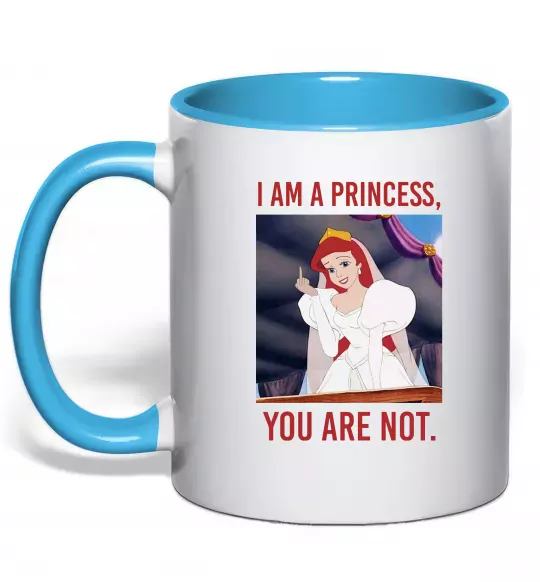 Чашка с цветной ручкой I am a princess, you are not Голубой фото