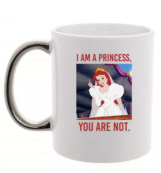 Чашка с цветной ручкой I am a princess, you are not Серебро фото