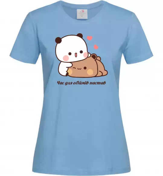 Женская футболка Час для обіймів настав Голубой фото