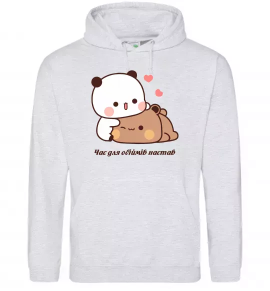 Мужская толстовка (худи) Час для обіймів настав Серый меланж фото